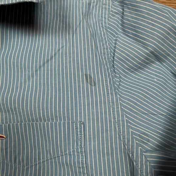 crazy y2k hollister blue and white pinstriped long sleeve button up pocket shirt - Picture 4 of 6